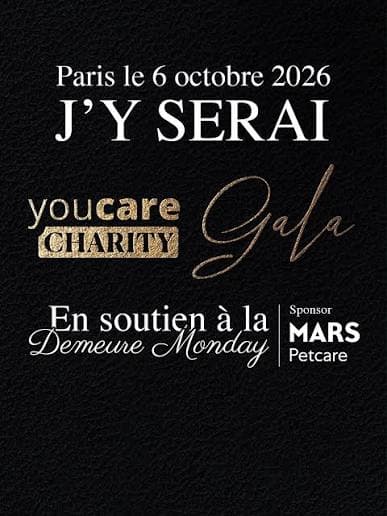 Affiche noire et dorée du YouCare Charity Gala du 6 octobre 2026, en soutien à la Demeure Monday avec Mars Petcare